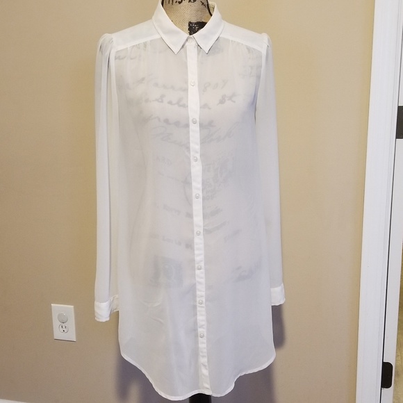 white sheer button down shirt